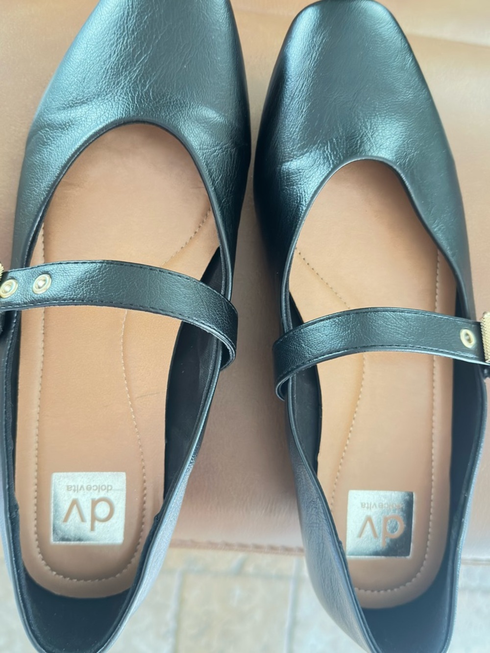 DV by Dolce Vita Black Mary Jane Flat with Strap and Gold Accent
